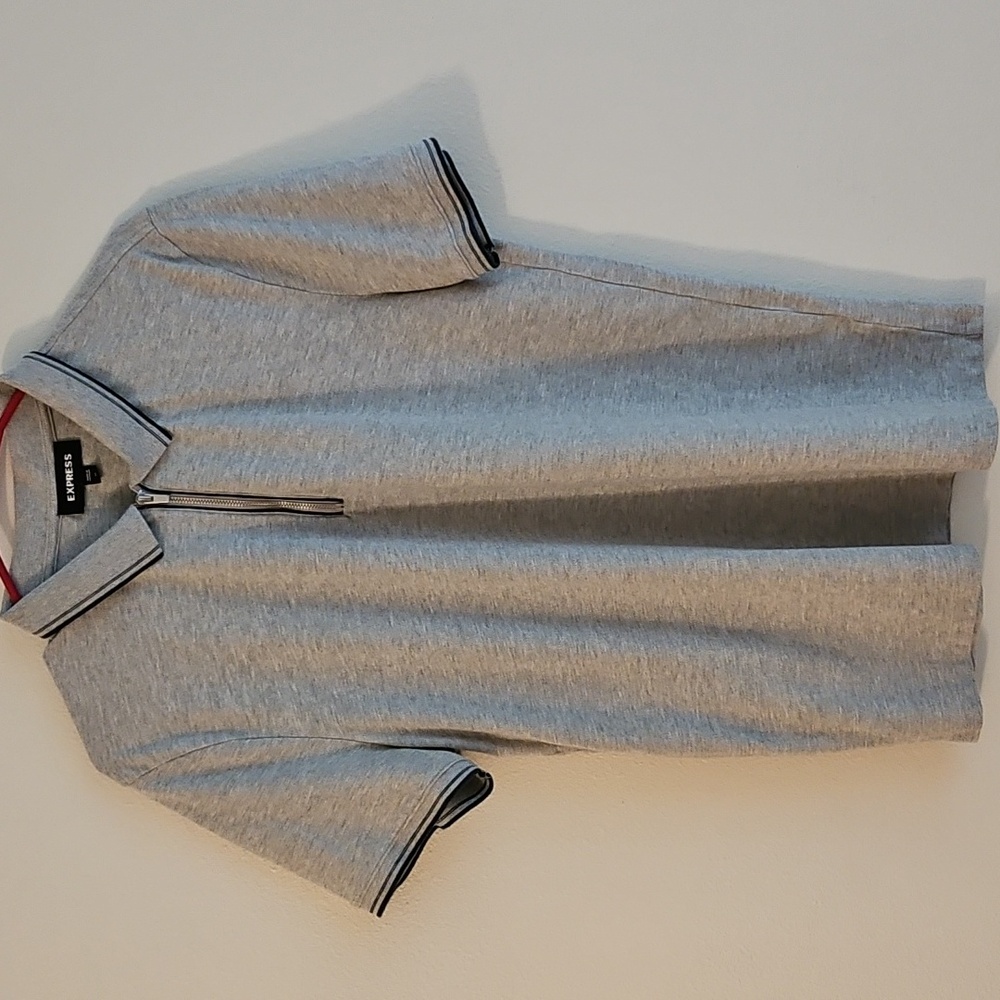 Express Heather Gray Polo with Blue Accents